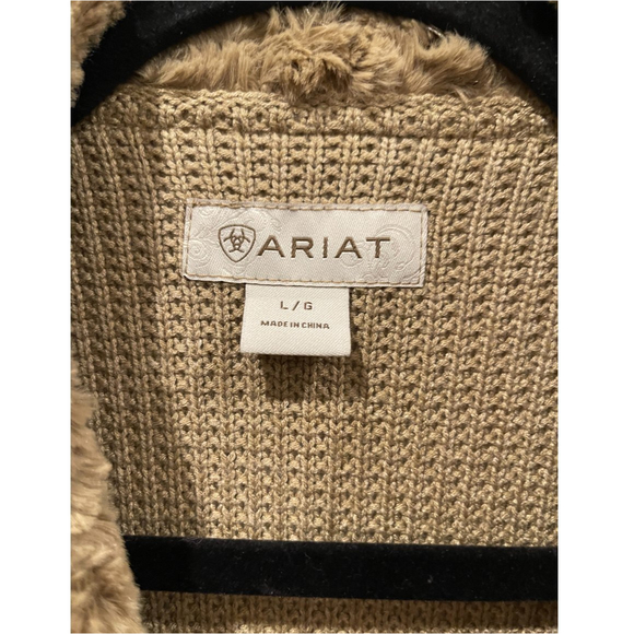 ARIAT Faux Suede Fur Tan Knit Vest - Picture 2 of 3